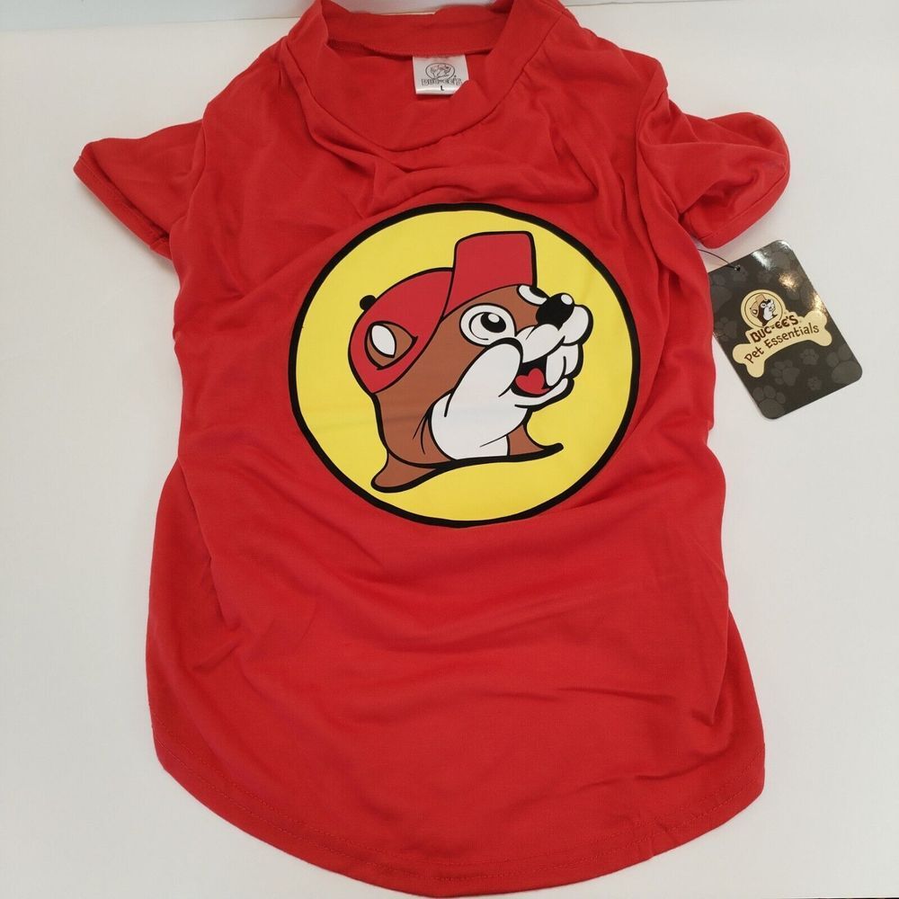 Buc-cee's Pet Essentials Dog T-Shirt Large Red Beaver Logo Puppy Gas Station